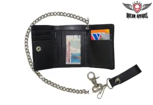 Plain Black Biker Tri-Fold Chain Wallet