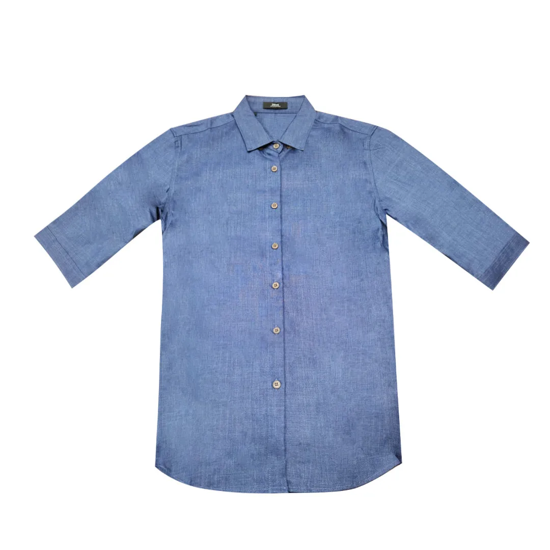 Plain Blue 3/4-sleeve shirt 1098