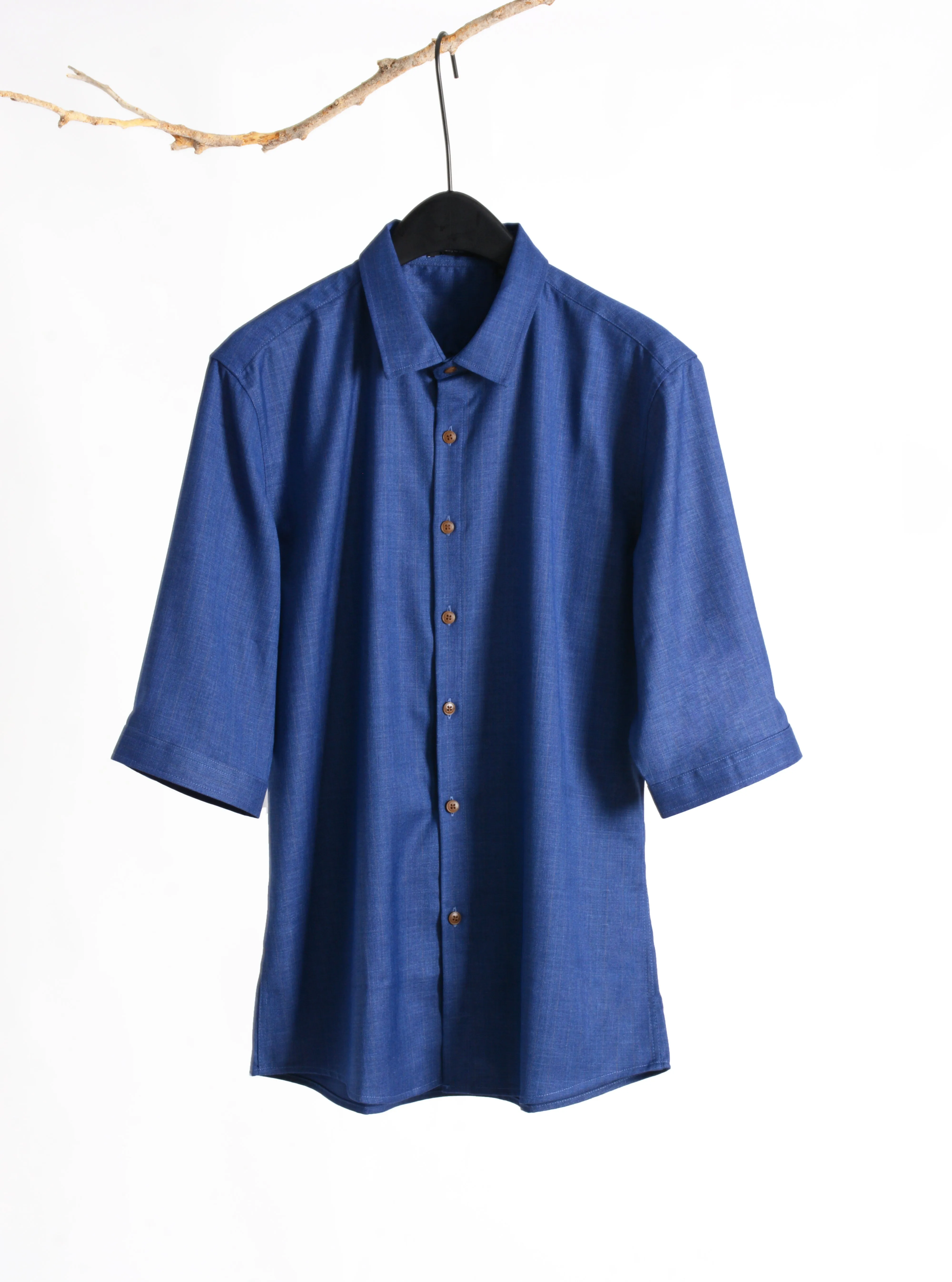 Plain Blue 3/4-sleeve shirt 1098