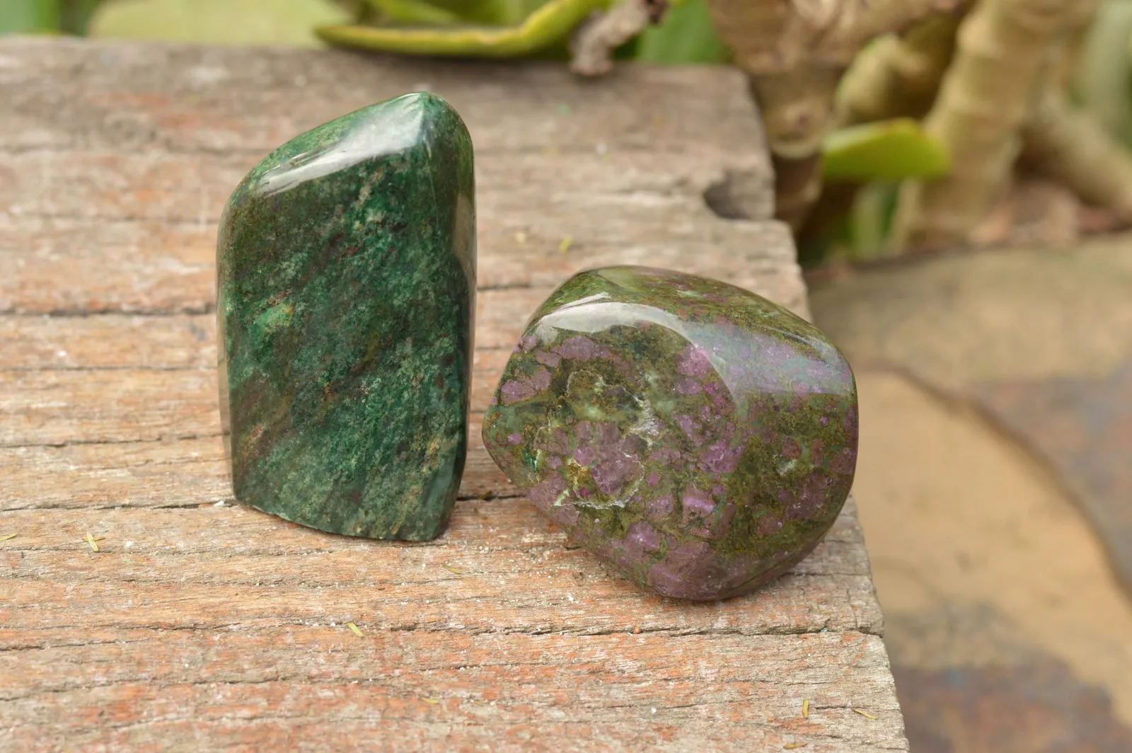 Polished Fluorescent Ruby Corundum In Chrome Verdite Free Forms x 5 From Zimbabwe