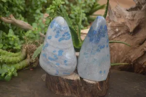 Polished Rare Blue Spinel Spotted Quartz Standing Free Forms x 2 From Madagascar