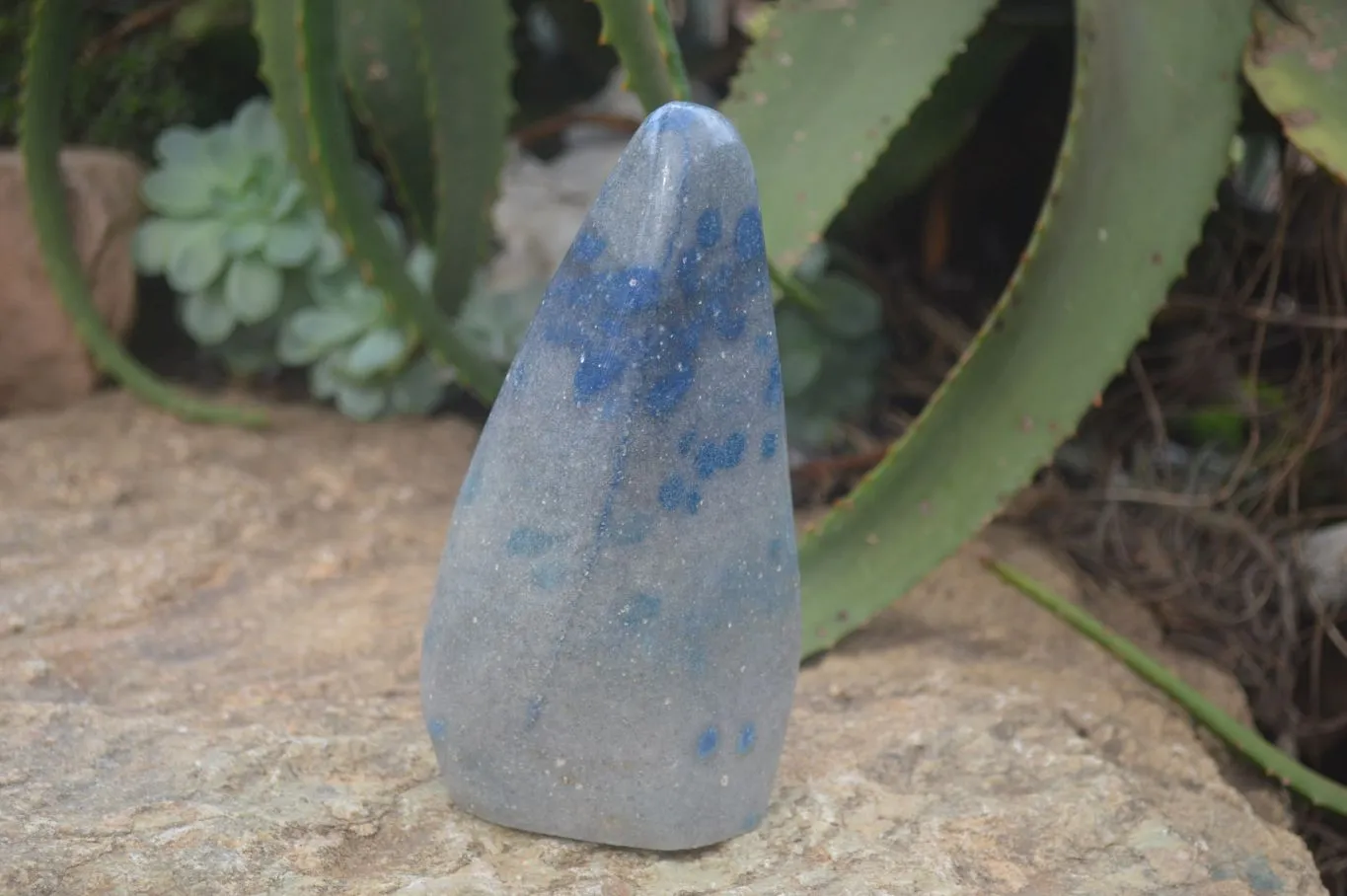 Polished Rare Blue Spinel Spotted Quartz Standing Free Forms x 2 From Madagascar