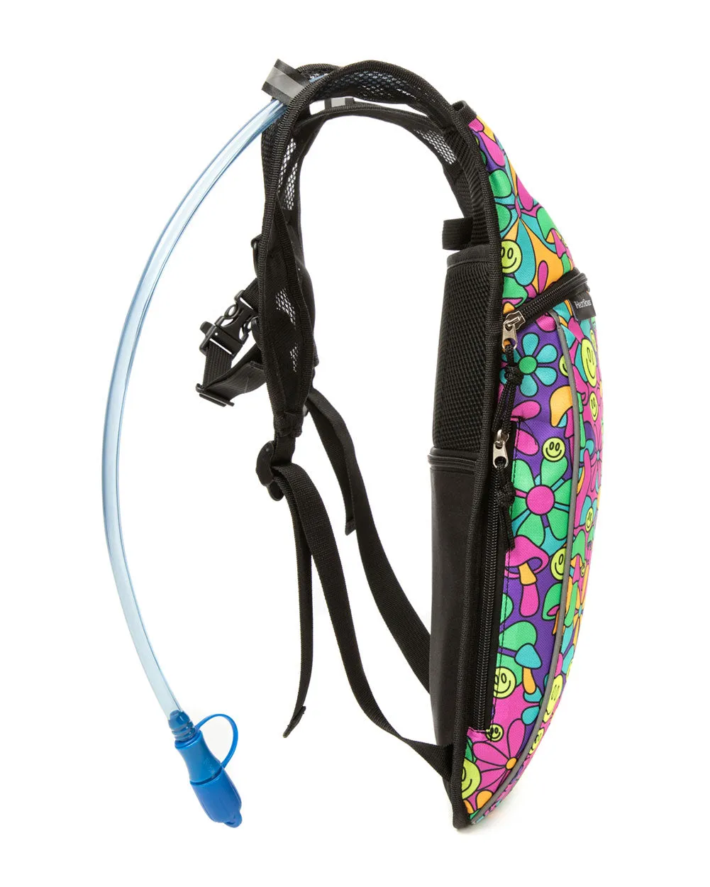 Psychedelic Smiley UV Reactive Hydration Pack with Back Pocket for Anti-Theft