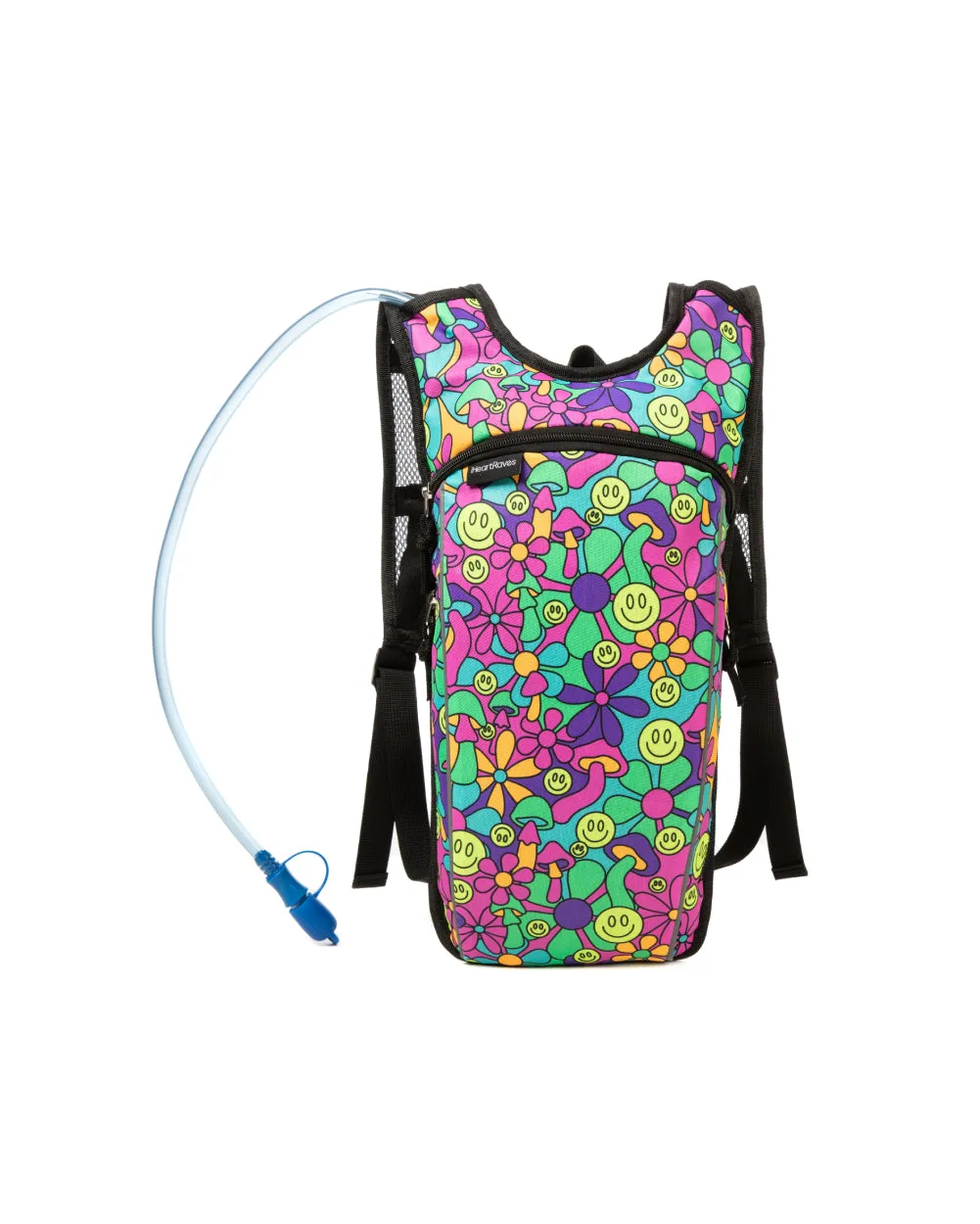 Psychedelic Smiley UV Reactive Hydration Pack with Back Pocket for Anti-Theft