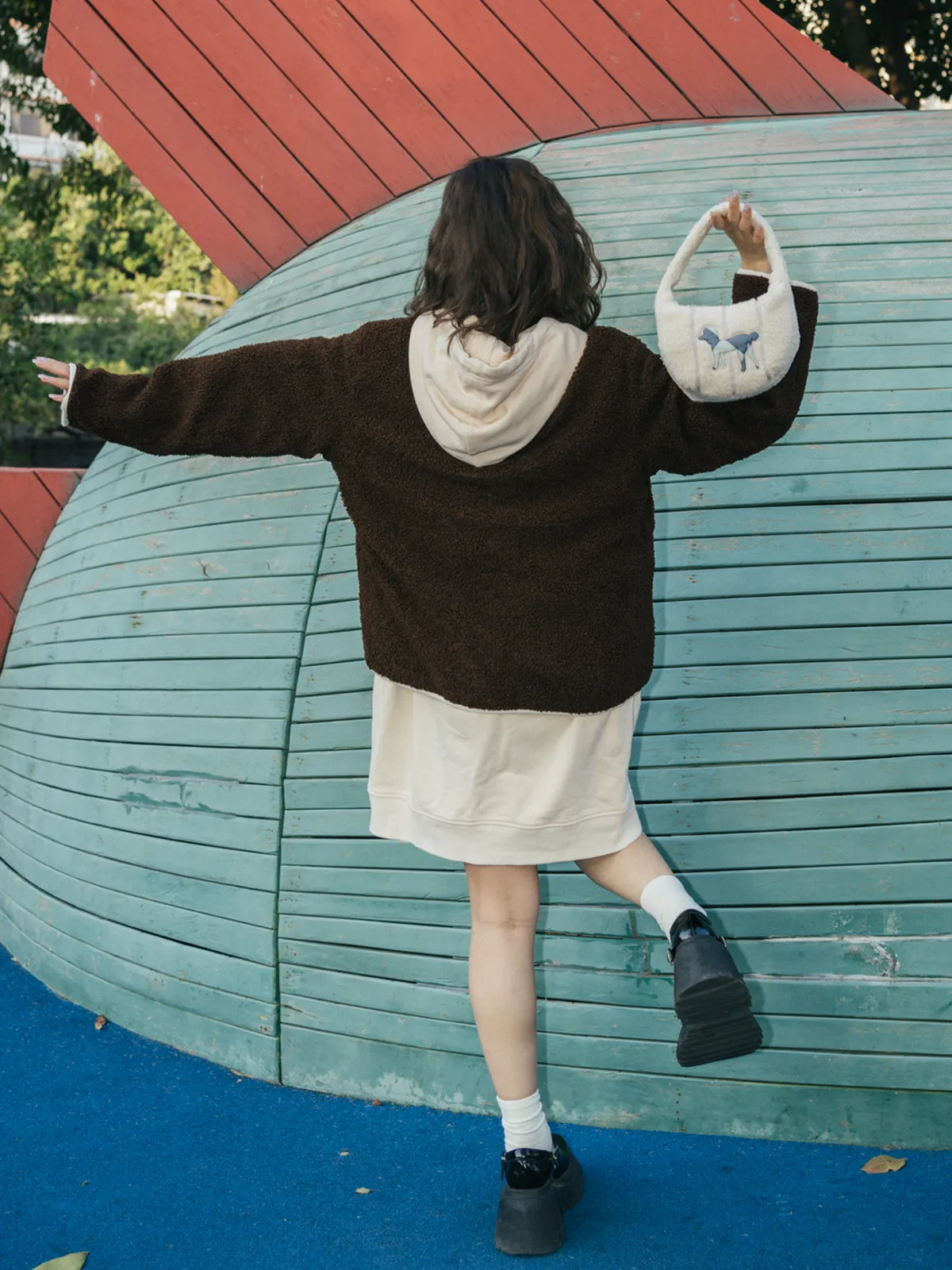 "Pan Pan" Half Moon Shearling Bag - White