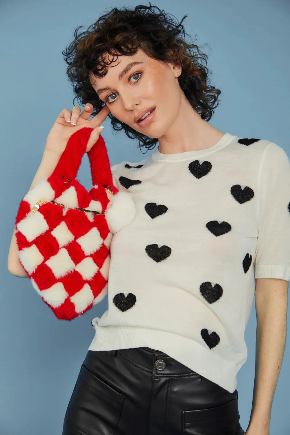 Red White Checkered Love Heart Bag