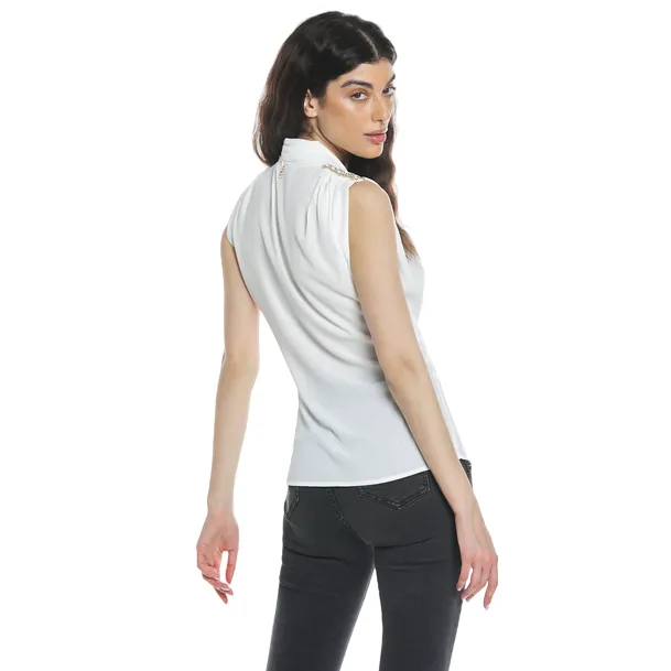 Relish Blusa RUWAYD mezza manica aletta scollo incrocio con pieghe più applicazioni spalle RDP2403009025 latte