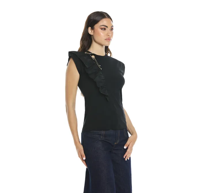 Relish maglietta da donna GIACA mezza manica con inserto tafta più anelli più pendagli RDP2401436025 nero