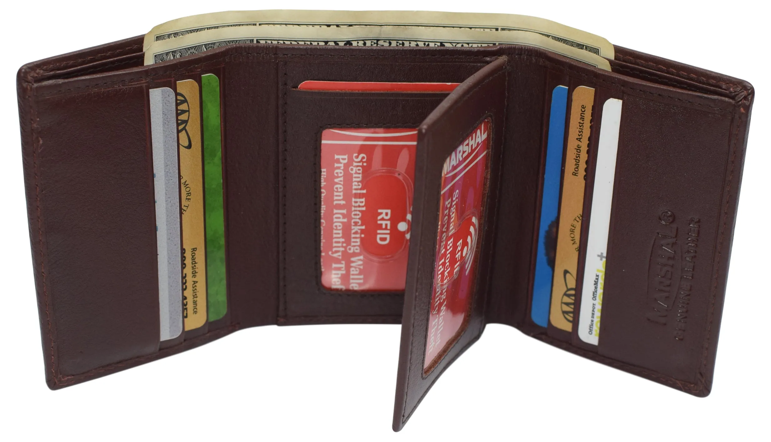 RFID Blocking Genuine Leather Trifold Classic Style Wallet 631107