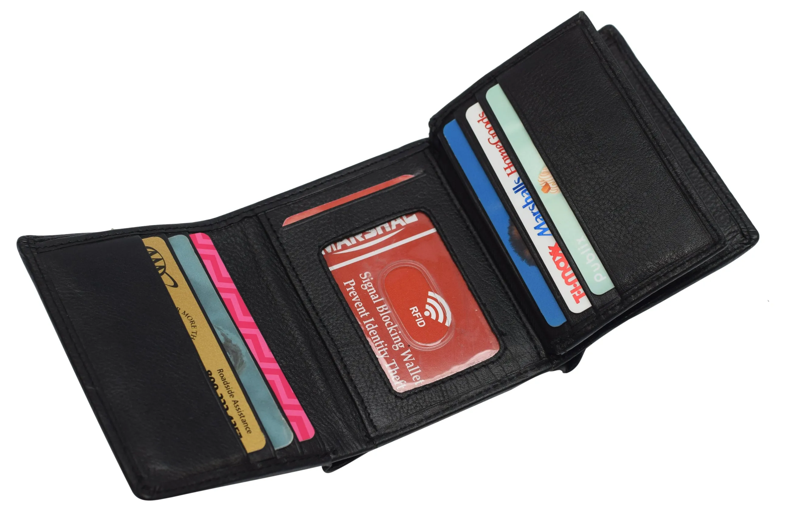 RFID Blocking Genuine Leather Trifold Classic Style Wallet 631107