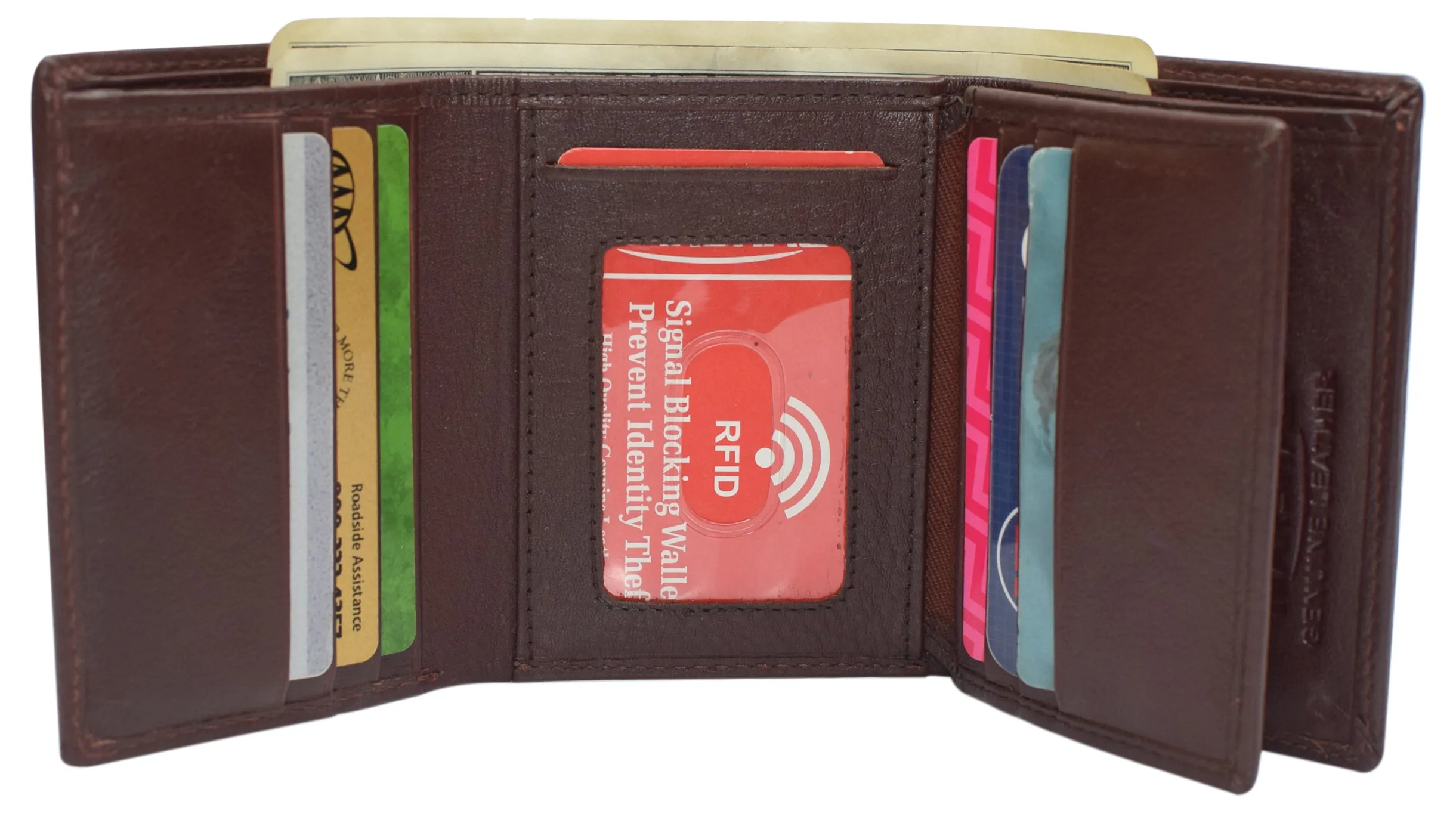 RFID Blocking Genuine Leather Trifold Classic Style Wallet 631107