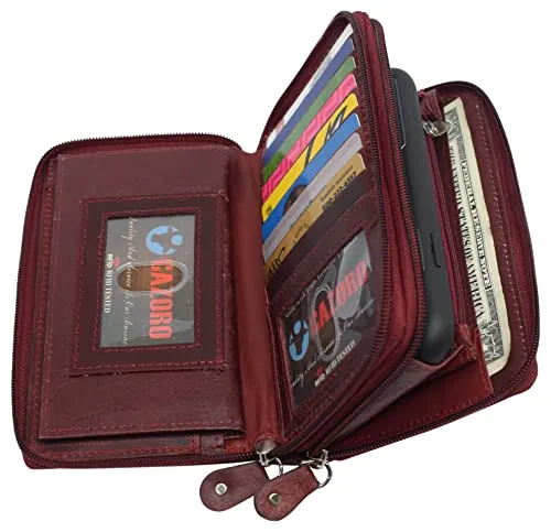 RFID624575HU RFID Blocking Cellphone Wallet for Women Dual Zipper Long Purse with Removable Checkbook Holder