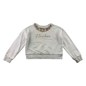 River Island sweater 7-8 years white cropped with sequin floral neck piece