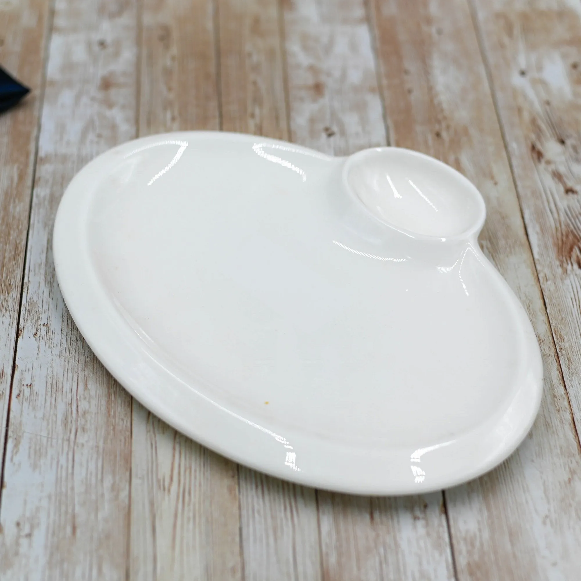 Set Of 6 White Oval Platter With Sauce Compartment 10" inch | 25.5 Cm