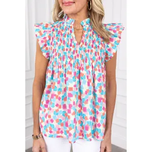 Skies Are Blue Ruffled Abstract Printed Blouse