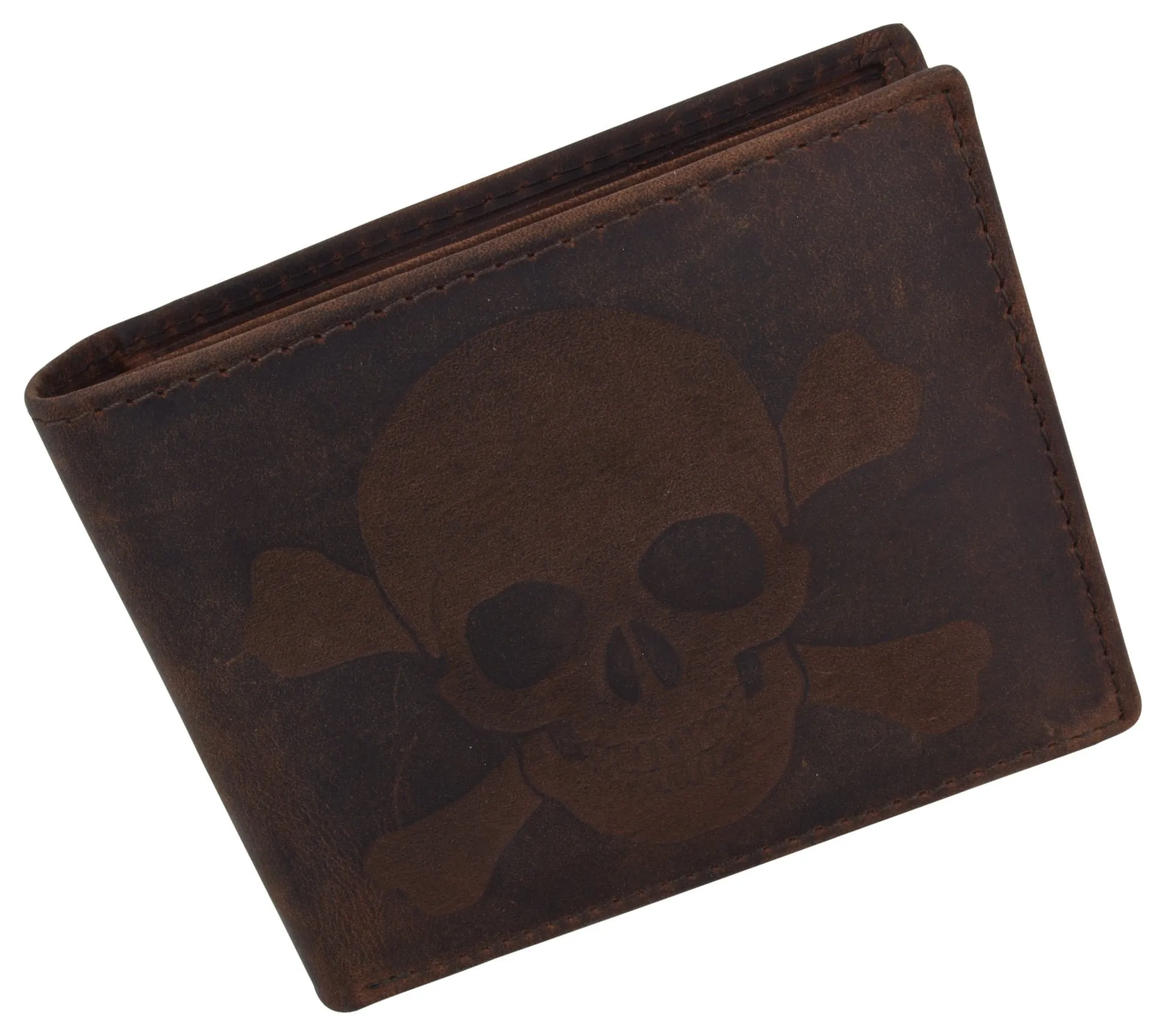 Skull Bones Logo RFID Genuine Leather Credit Card ID Holder Bifold Wallet /53HTC Skull