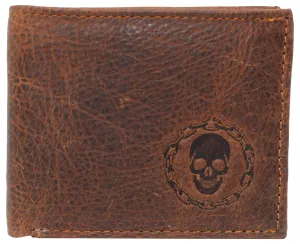 Skull Chain RFID Blocking Real Leather Bifold Classic Wallet for Men