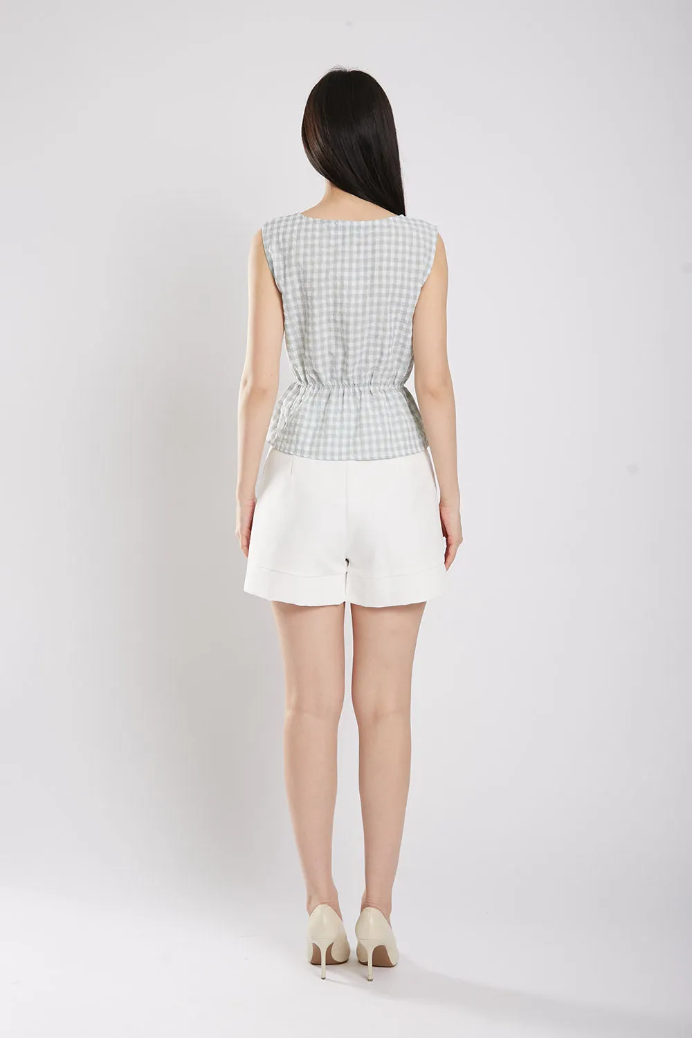 Sleeveless Gingham Cotton Top in Sage