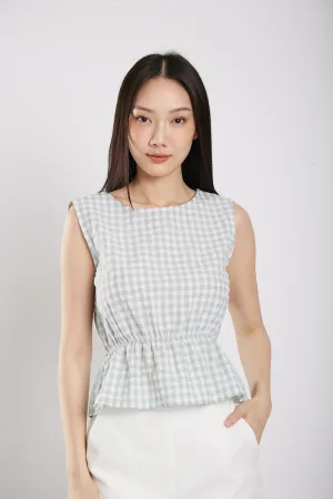 Sleeveless Gingham Cotton Top in Sage