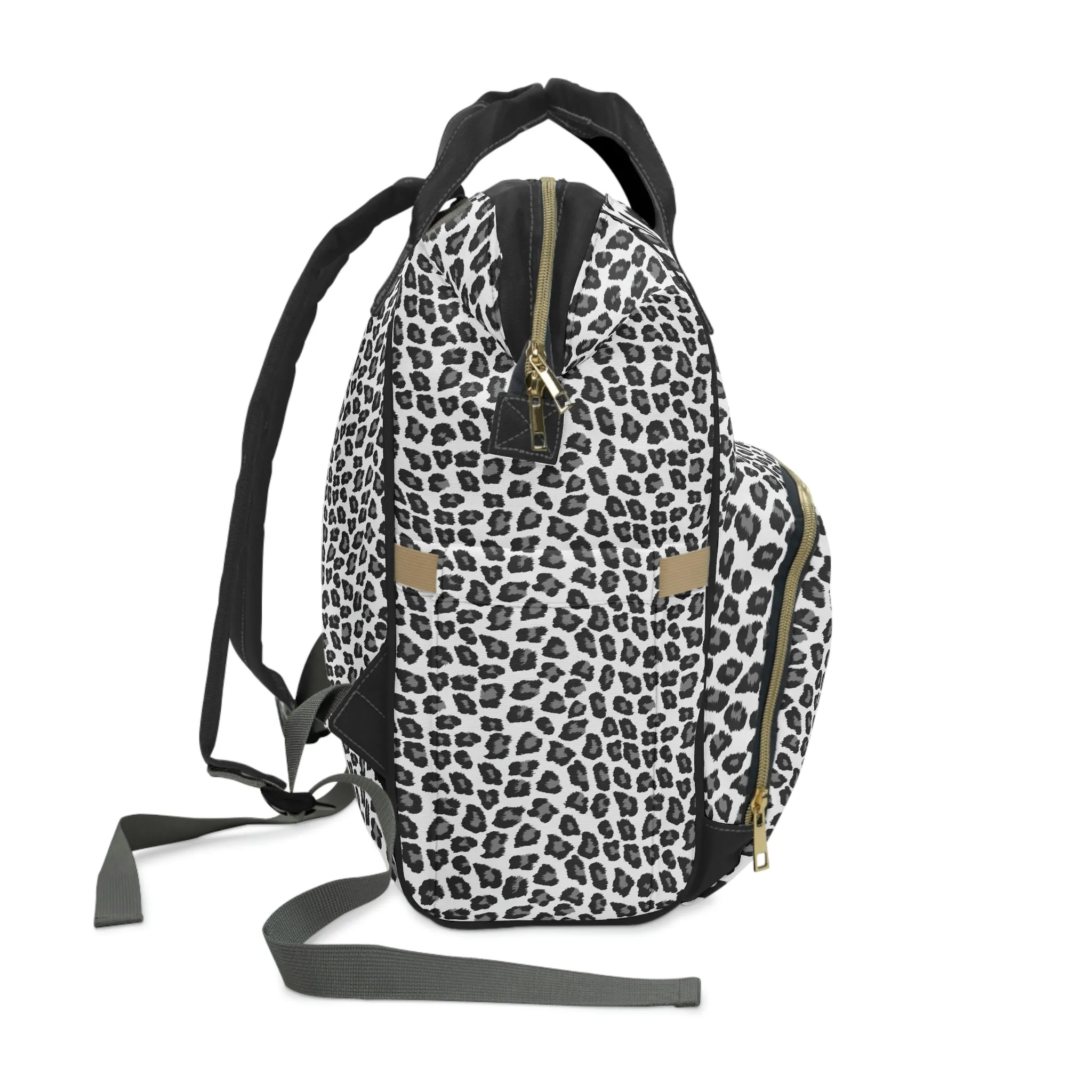 Snow Leopard Diaper Bag Backpack, Animal Print Baby Girl Waterproof Insulated Pockets Stylish Mom Designer Men Women