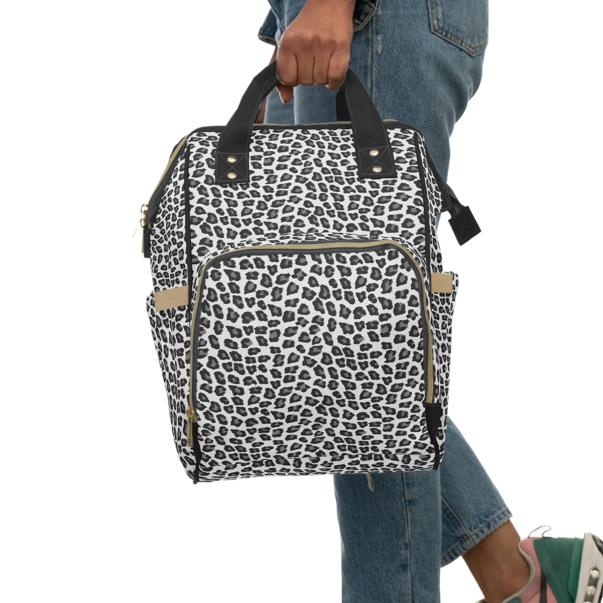 Snow Leopard Diaper Bag Backpack, Animal Print Baby Girl Waterproof Insulated Pockets Stylish Mom Designer Men Women