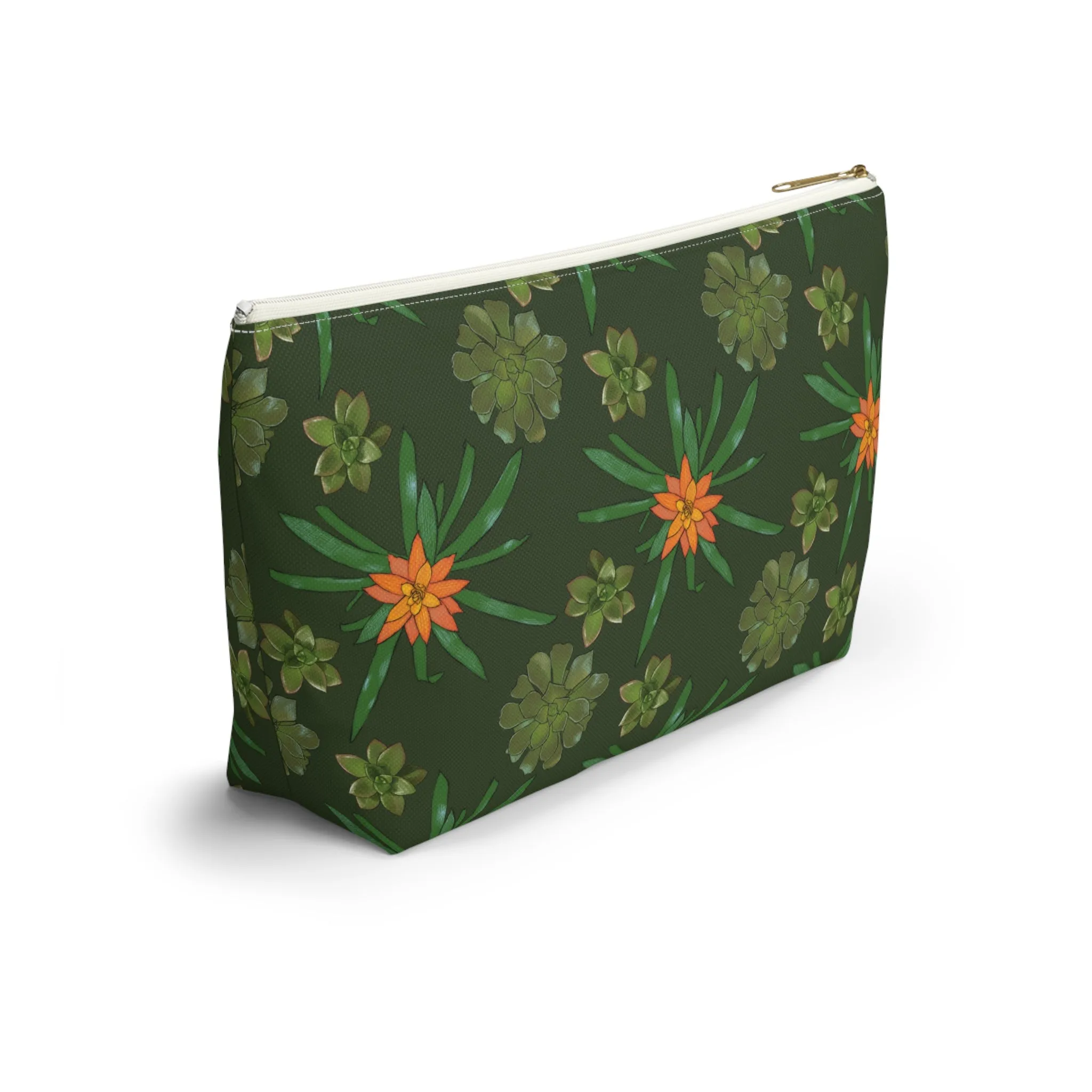 Succulent Pattern Accessory Pouch w T-bottom Makeup Bag