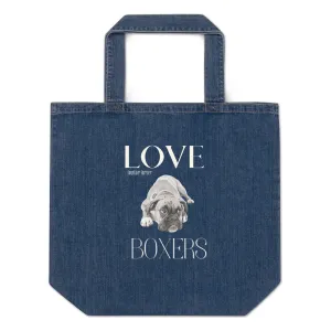 Sustainable and Vegan denim tote bag, Boxer Dog Lovers