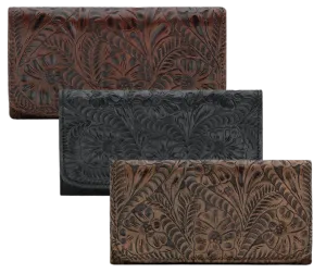 The "Baily" Tooled Tri-Fold Clutch Wallet / Dark Brown