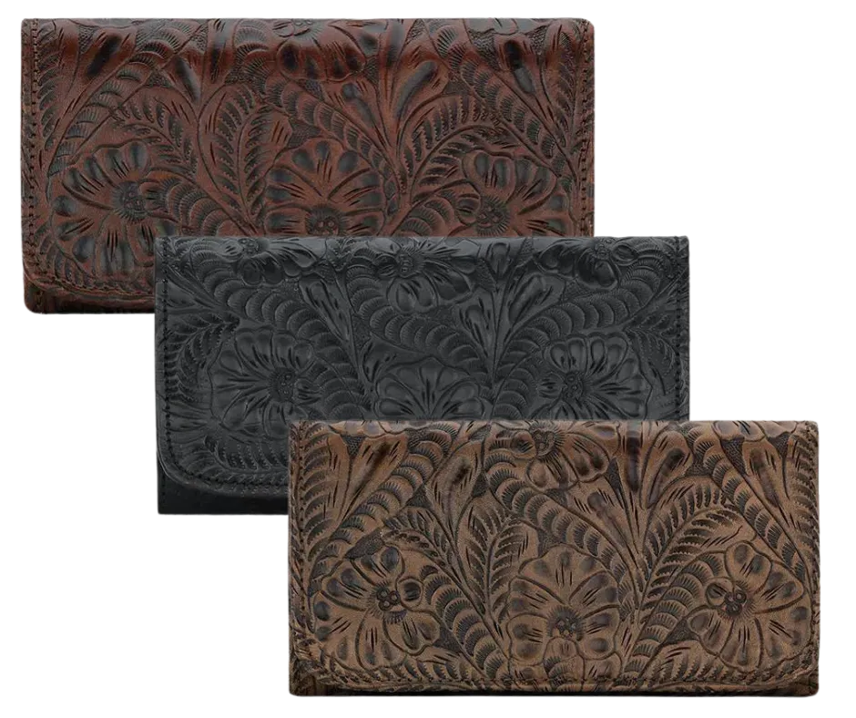 The "Baily" Tooled Tri-Fold Clutch Wallet / Dark Brown