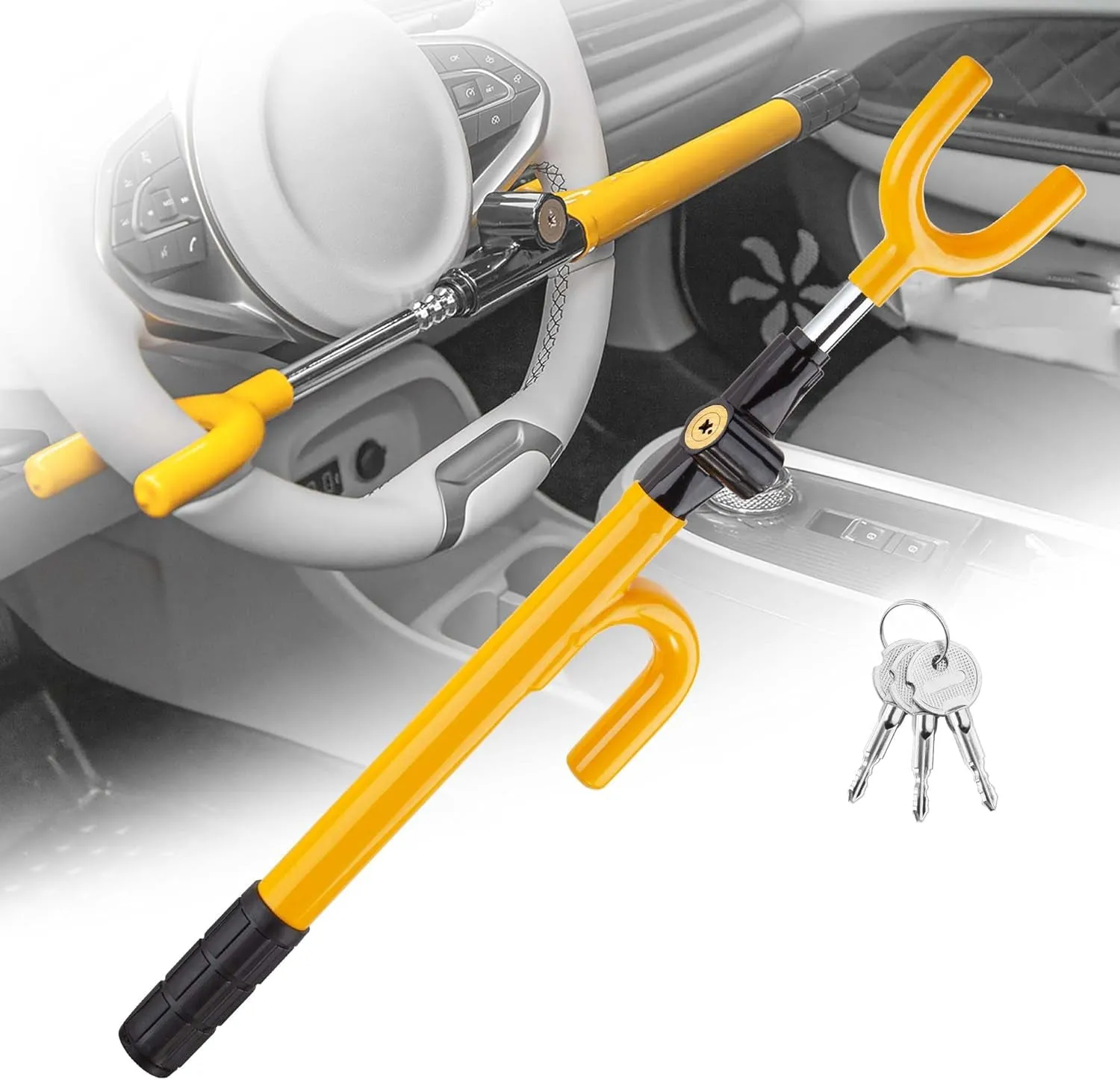 Vehicle Steering Wheel Lock Car anti Theft Security Lock with Adjustable Length Fit for Cars Trucks Vans and Suvs