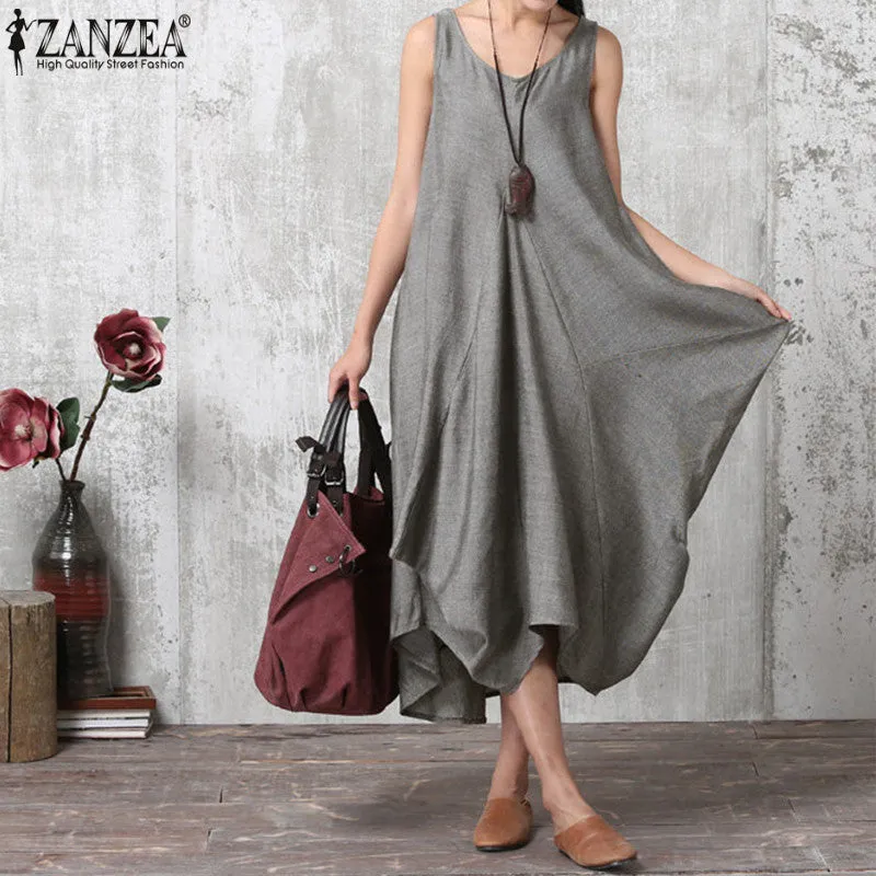 VenusFox Casual Sleeveless Irregular Maxi Dress