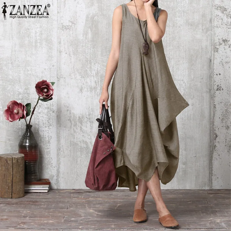 VenusFox Casual Sleeveless Irregular Maxi Dress