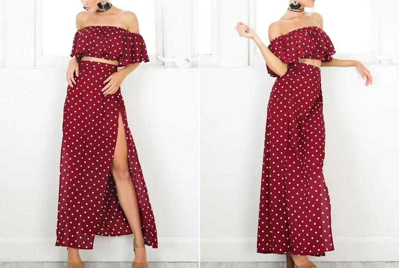 VenusFox Off Shoulder Red Vintage Long Dress