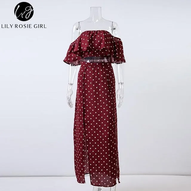 VenusFox Off Shoulder Red Vintage Long Dress