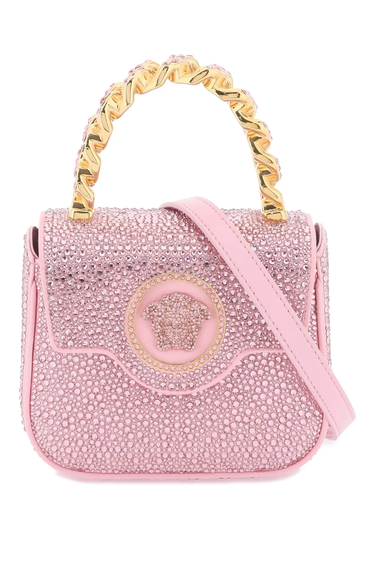 Versace La Medusa Handbag With Crystals Pink