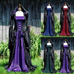 Vintage Medieval Gothic Dress Flare Sleeve Floor Length Halloween Cosplay Plus Size Dresses