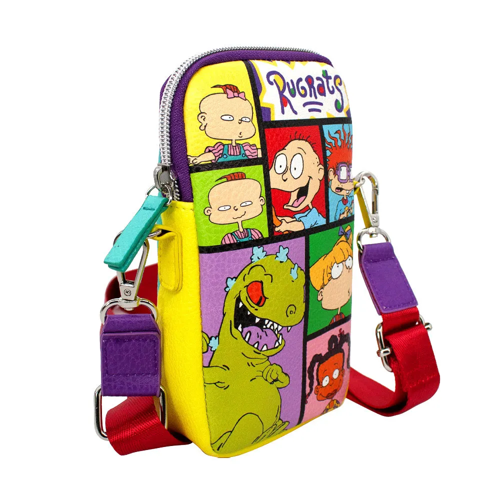 Wallet Phone Bag Holder - Rugrats Character Pose Blocks Yellow Purple Teal