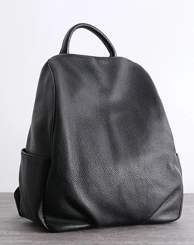 Womens Leather&Nylon Backpack Black Travel Backpack Bag Black Classic School Rucksack for Ladies