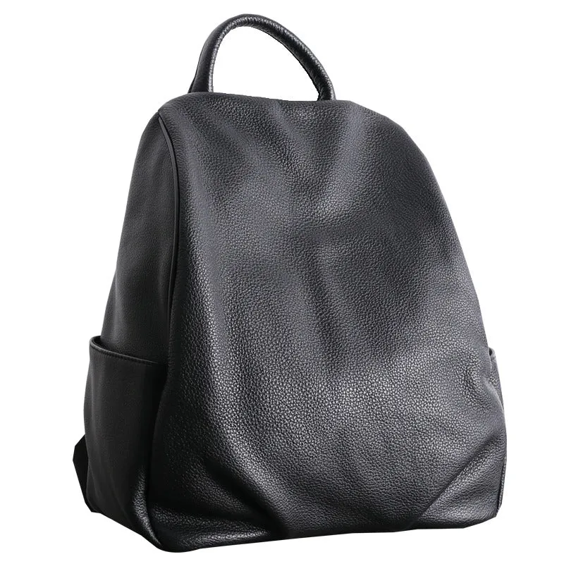 Womens Leather&Nylon Backpack Black Travel Backpack Bag Black Classic School Rucksack for Ladies