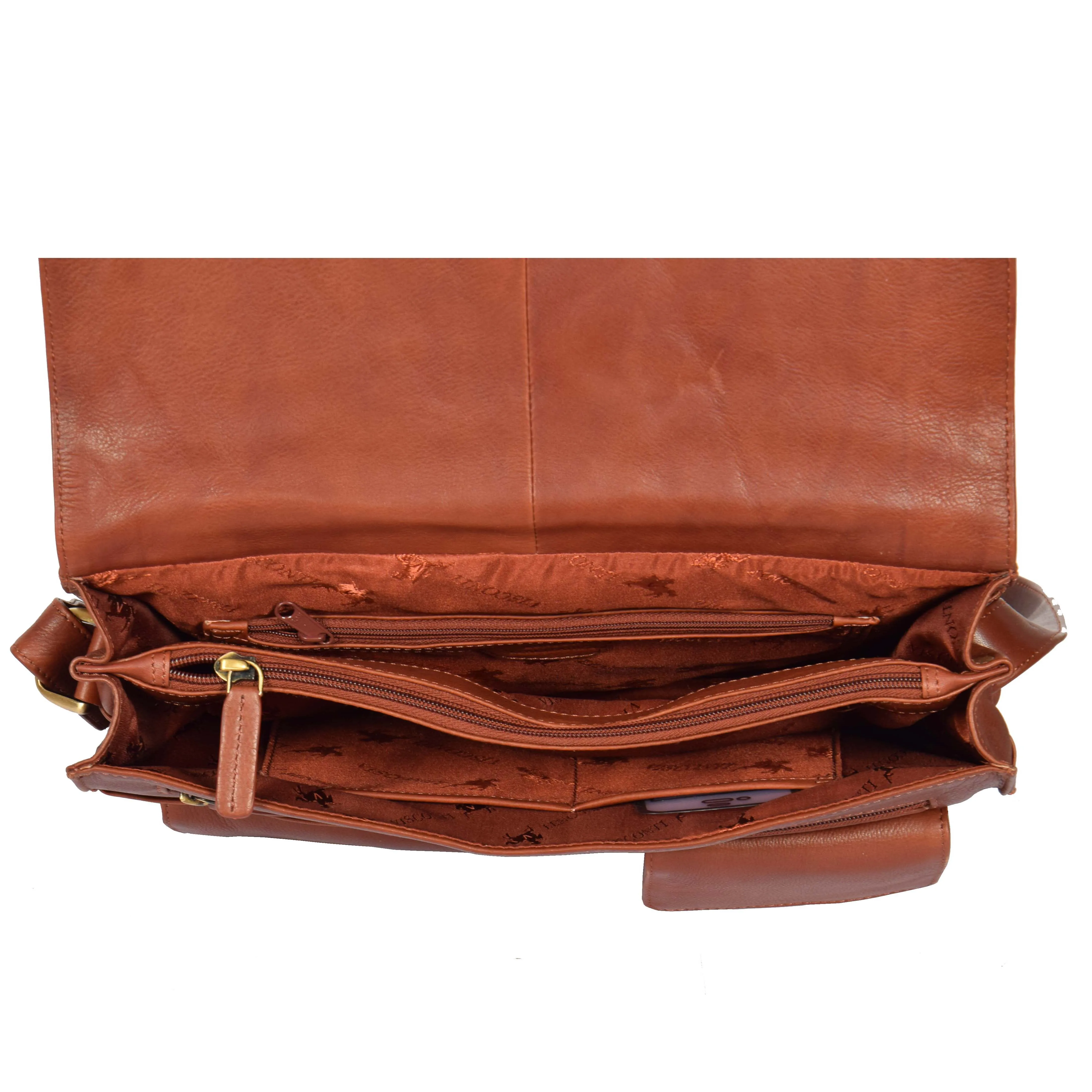 Womens Soft Leather Large Flap Over Bag Maui Brown