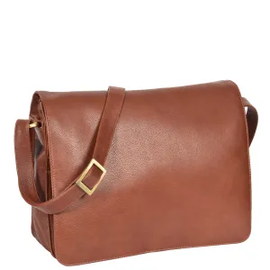 Womens Soft Leather Large Flap Over Bag Maui Brown