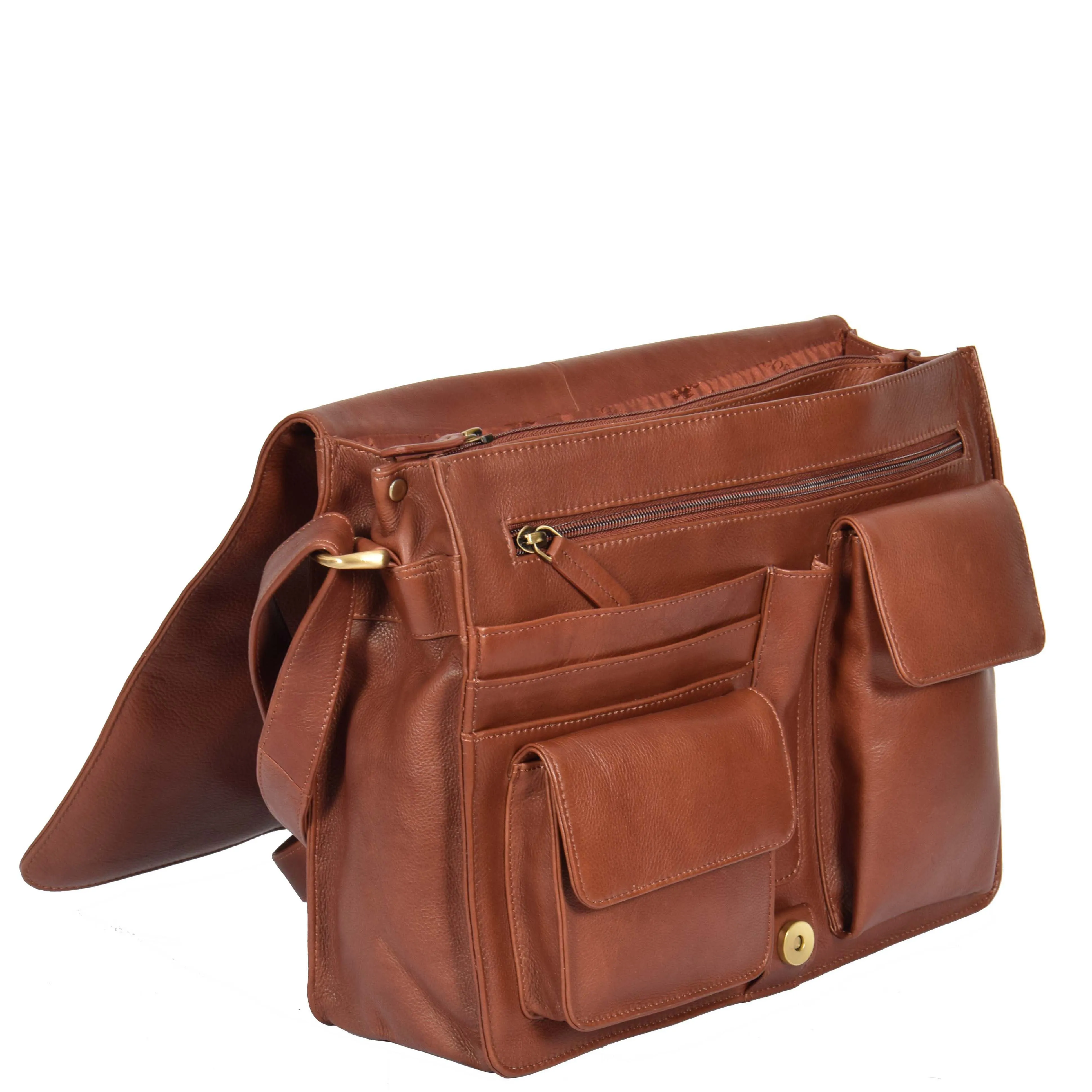 Womens Soft Leather Large Flap Over Bag Maui Brown