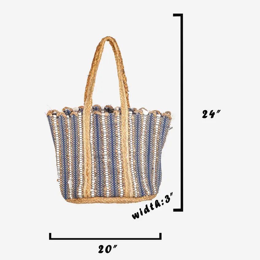 Women's Striped Jute Braid Tote Bag