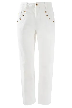 Yes Zee Pantalone 5 tasche da donna con baschina P331-WQ00-0107 bianco