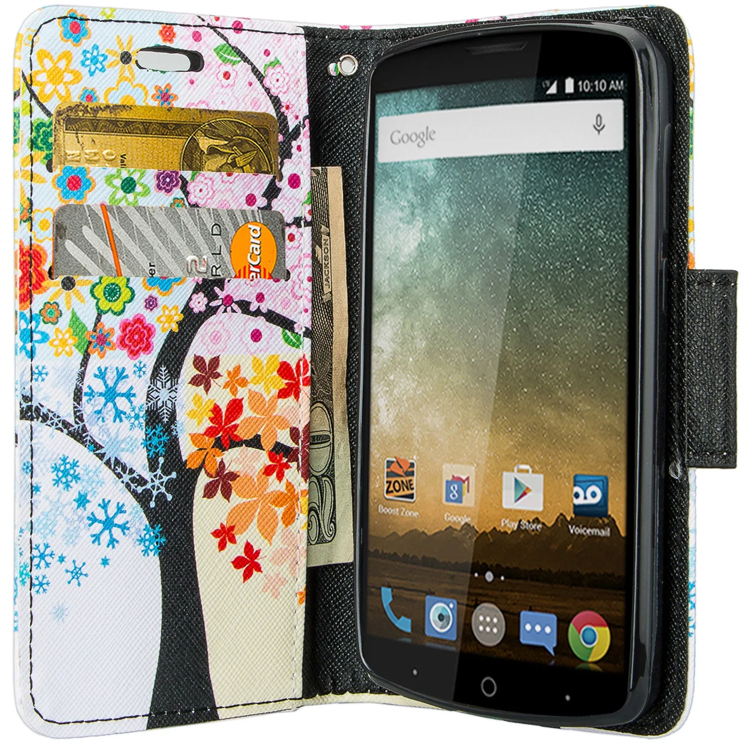 ZTE Ultra Case | ZTE Quest | ZTE Uhura Case, Wrist Strap Magnetic Flip Fold[Kickstand] Pu Leather Wallet Case with ID & Credit Card Slots for ZTE Ultra/Quest/Uhura - 4 Season Tree