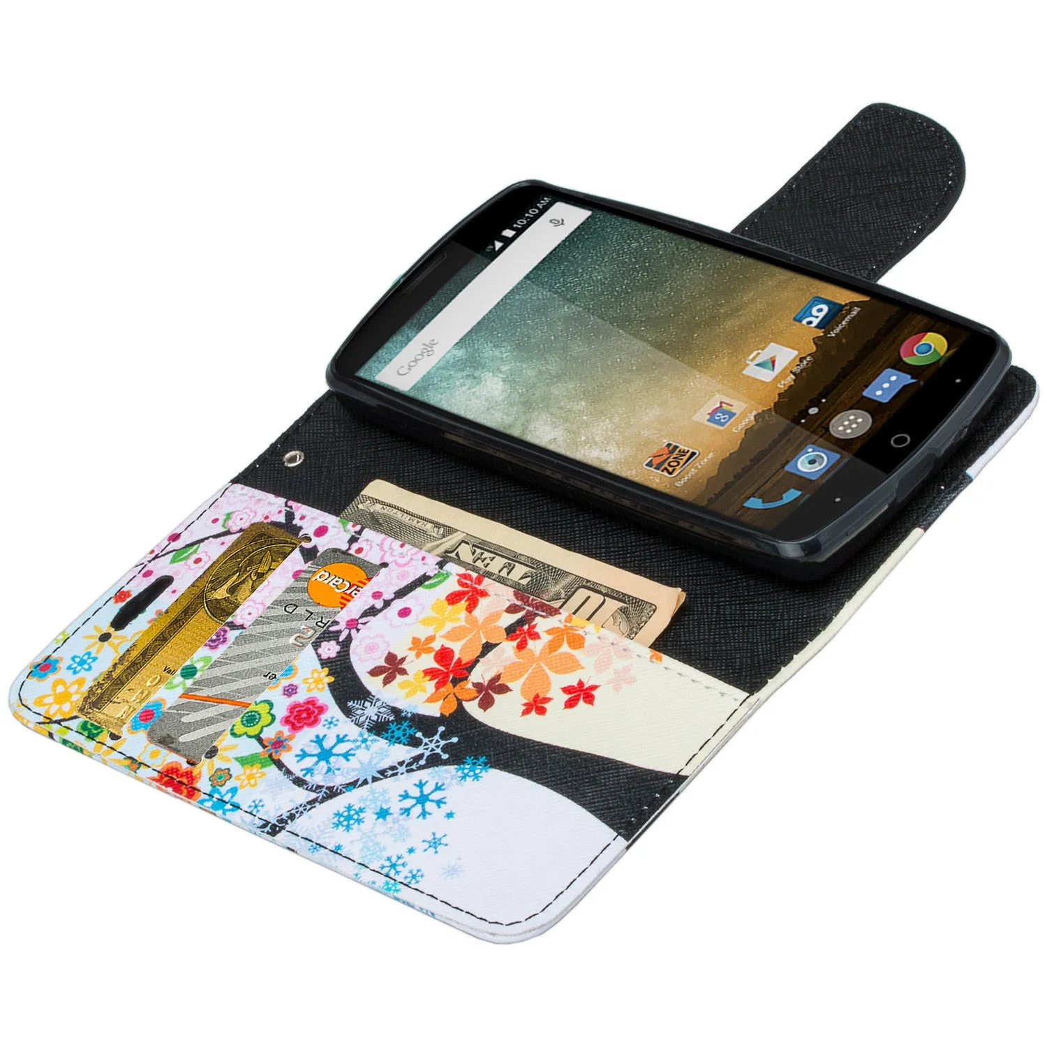 ZTE Ultra Case | ZTE Quest | ZTE Uhura Case, Wrist Strap Magnetic Flip Fold[Kickstand] Pu Leather Wallet Case with ID & Credit Card Slots for ZTE Ultra/Quest/Uhura - 4 Season Tree